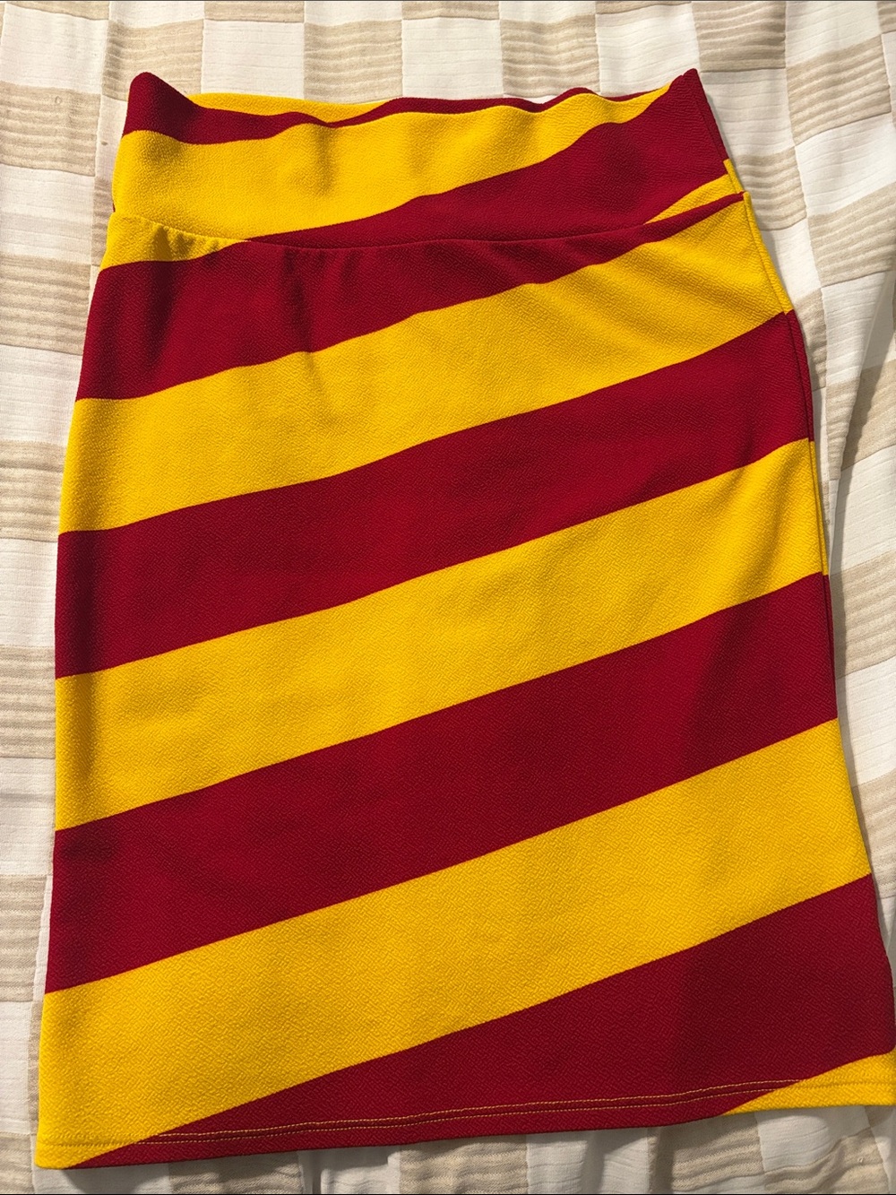 LuLaRoe Bold Diagonal Stripe Pencil Skirt in Red and Yellow